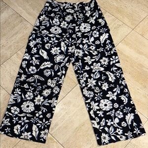 Zara Black, White & Blue Patterned Wide Leg Pants